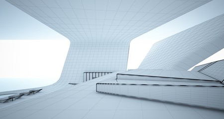 Abstract architectural white interior of a minimalist house. 3D illustration and rendering.