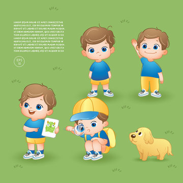 Vector illustration of kids playing in grass field