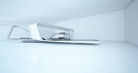 Abstract architectural white interior of a minimalist house. 3D illustration and rendering.