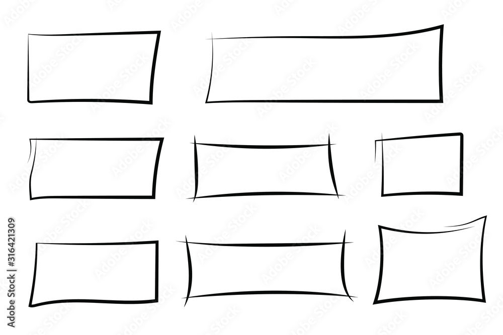 Wall mural set of hand drawn rectangle. text box and frames. vector illustration.