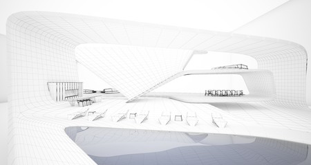 Abstract architectural white interior of a minimalist house. 3D illustration and rendering.