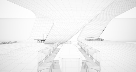 Abstract architectural white interior of a minimalist house. 3D illustration and rendering.