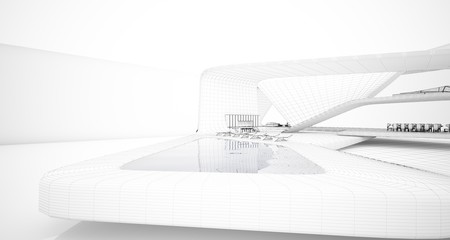 Abstract architectural white interior of a minimalist house. 3D illustration and rendering.
