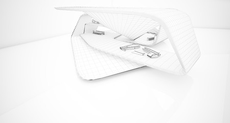 Abstract architectural white interior of a minimalist house. 3D illustration and rendering.