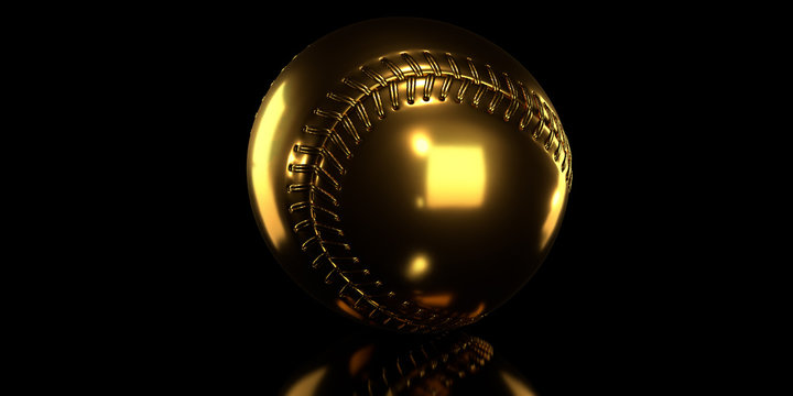 Golden baseball ball on black background. 3d render.