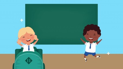 back to school season with kids and chalkboard - Powered by Adobe