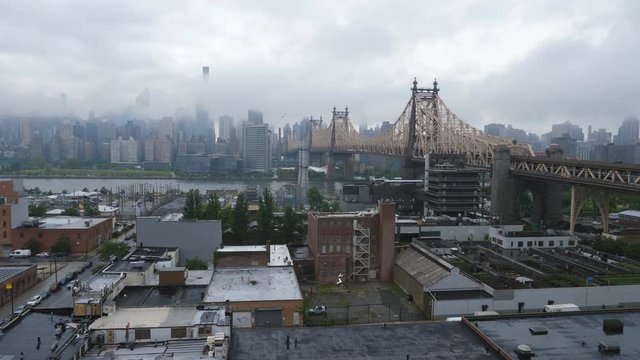 NYC, USA on June 25th: Queensboro bridge on June 25th, 2019 in Queens, New York, USA. The Queensboro bridge connects the borough of Queens with the Upper East Side in Manhattan.