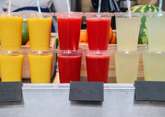 Rows of brightly coloured smoothies