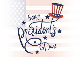 presidents day poster with usa tophat and lettering