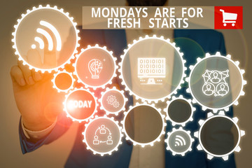 Text sign showing Mondays Are For Fresh Starts. Business photo showcasing Begin again every week...