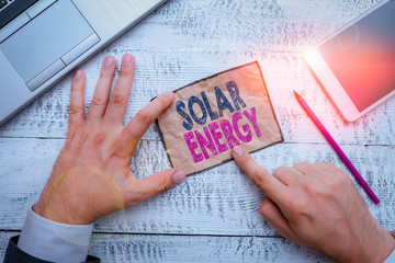 Word writing text Solar Energy. Business photo showcasing radiation from the Sun capable of...