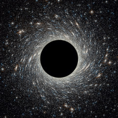 Black hole in universe, wormhole and stars in outer space. Galaxy center with big black hole in deep cosmos. © scaliger