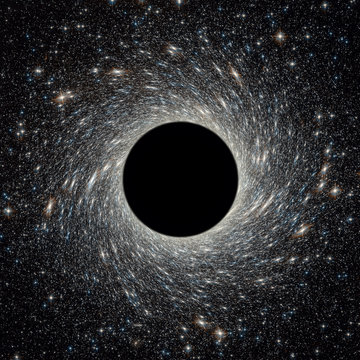 Black hole in universe, wormhole and stars in outer space. Galaxy center with big black hole in deep cosmos.