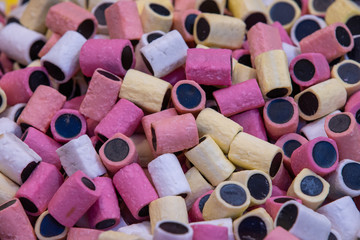 colorful sugar and licorice candies close up