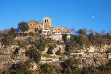 Fototapeta na wymiar Exterior View of the 11th Century Romanesque style Benedictine Monastery of Sant Pere de Casserres, Catalonia