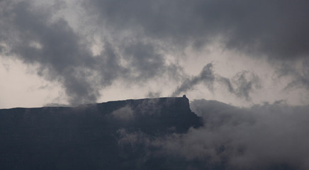 Mountains Shrouded in Thick Cloud in Cape Town South Africa During Tropical Storm