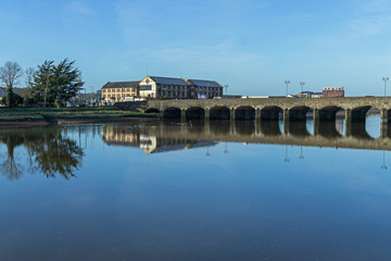 Barnstaple medieval Long Bridge built in the 13th Century spanning the River Taw in North Devon