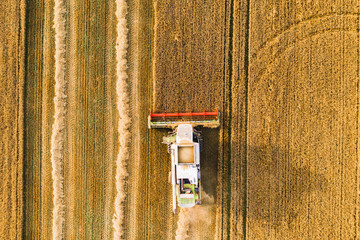 Harvester machine drone view