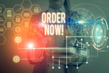 Word writing text Order Now. Business photo showcasing confirmed request by one party to another to buy sell Picture photo system network scheme modern technology smart device