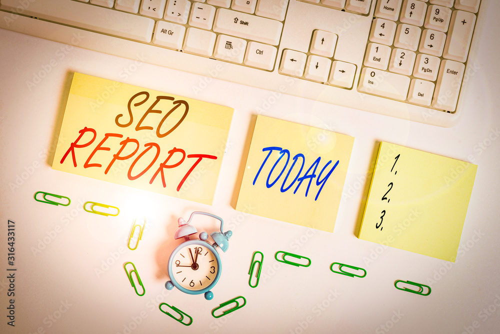 Fototapete handwriting text seo report. conceptual photo notifying on how website is performing in search engin