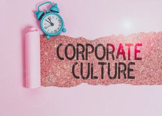 Text sign showing Corporate Culture. Business photo showcasing pervasive values and attitudes that...