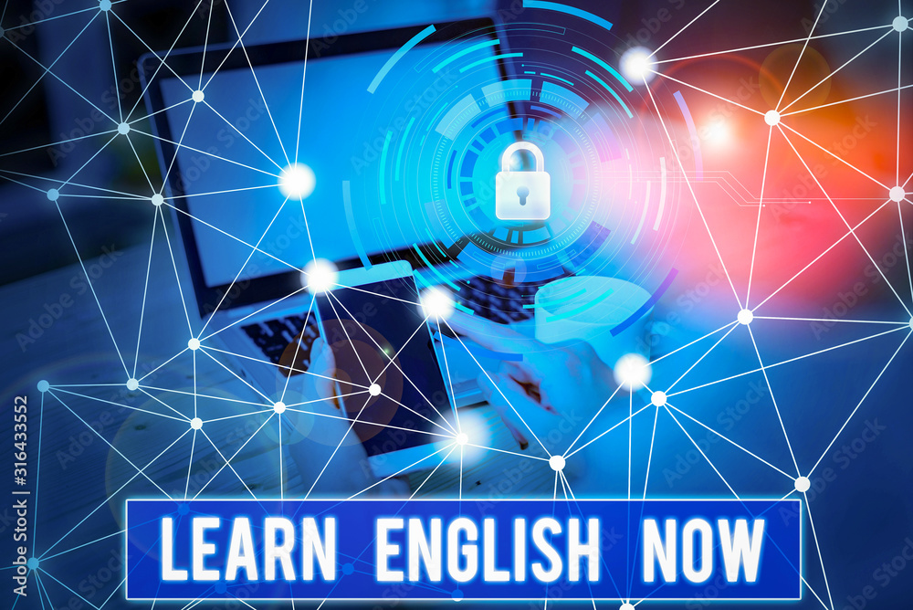 Poster conceptual hand writing showing learn english now. concept meaning gain or acquire knowledge and ski