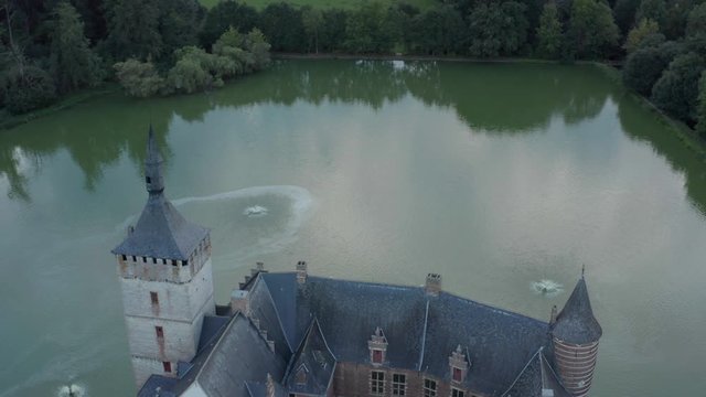 adobe historic famour Horst castle in Holsbeek Flanders belgium  Aerial shot