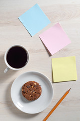 Coffee, cookie, paper stickers