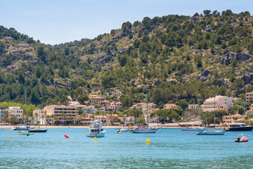 Port de Soller, Majorca seaside resort, a popular tourist destination. Baleares, Spain