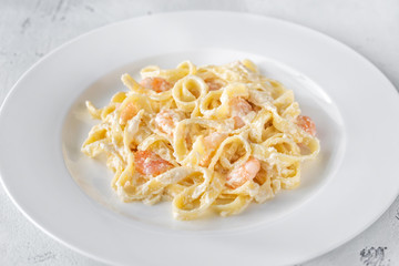 Portion of Shrimp Alfredo Pasta