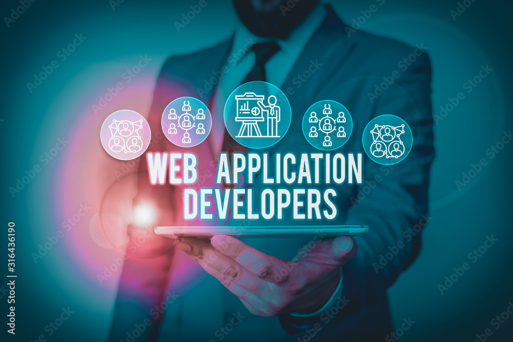 Aufkleber handwriting text writing web application developers. conceptual photo internet programming experts t