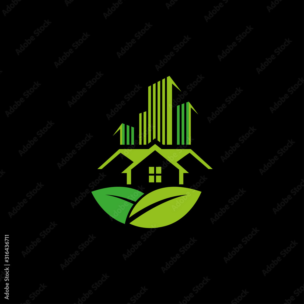 Poster creative green real estate logo design