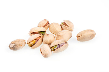 Pistachios on a white background isolated close-up