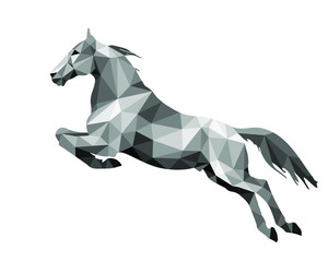 prancing horse, isolated image on a white background in the style of low poly and lettering