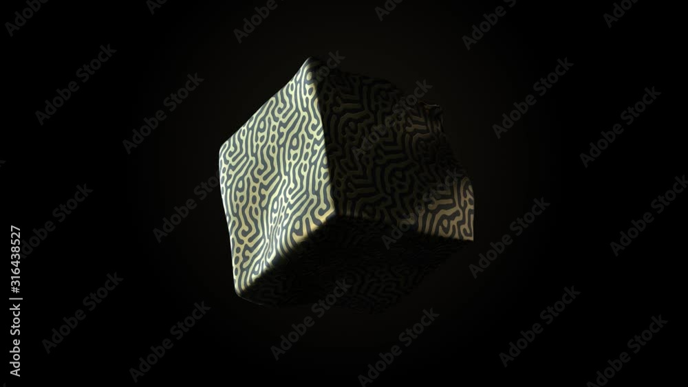 Poster abstract 3d render of deformed geometry. golden pattern. modern element. loopable animation.