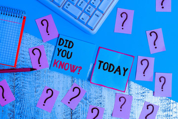 Conceptual hand writing showing Did You Know Question. Concept meaning Fun Facts and Figures...