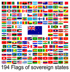 New Zealand, collection of vector images of flags of the world
