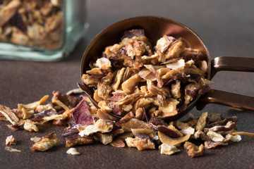 Dried Shallots Spilled from a Teaspoon