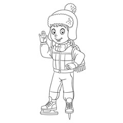 coloring page with happy boy skating