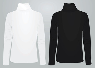 White and black high neck long sleeve t shirt. vector illustration