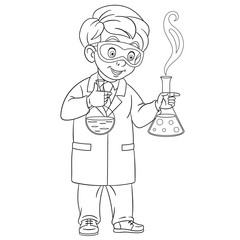 coloring page with chemist making chemical experiment
