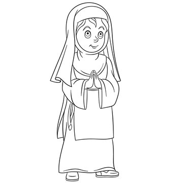 praying nun cartoon black and white clip art preview