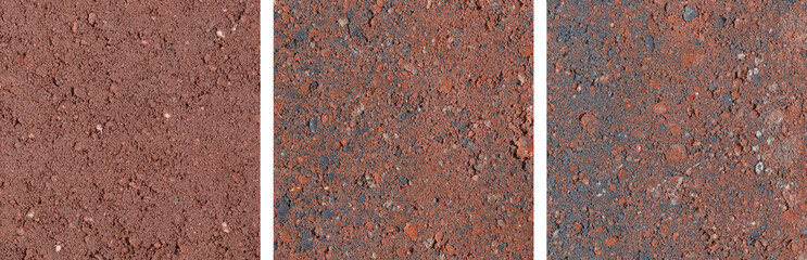 A set of samples of concrete coatings made of colored cement. Pigment added when mixed.
