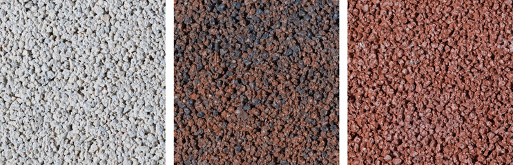 A set of samples of concrete coatings made of colored cement. Pigment added when mixed.