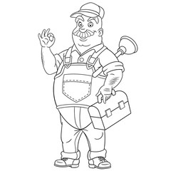 coloring page with plumber worker