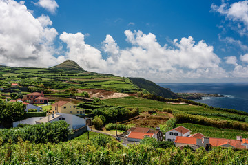 Fototapeta na wymiar panorama of the countryside and cliff over the sea in azores islands. portugal