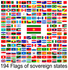Suriname, collection of vector images of flags of the world