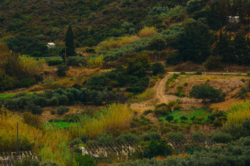 Fototapeta premium Greece hills landscape with small town