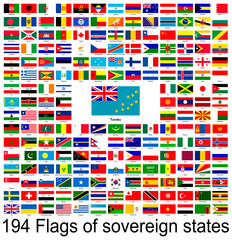 Tuvalu, collection of vector images of flags of the world