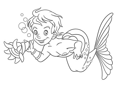 coloring page with mermaid boy
